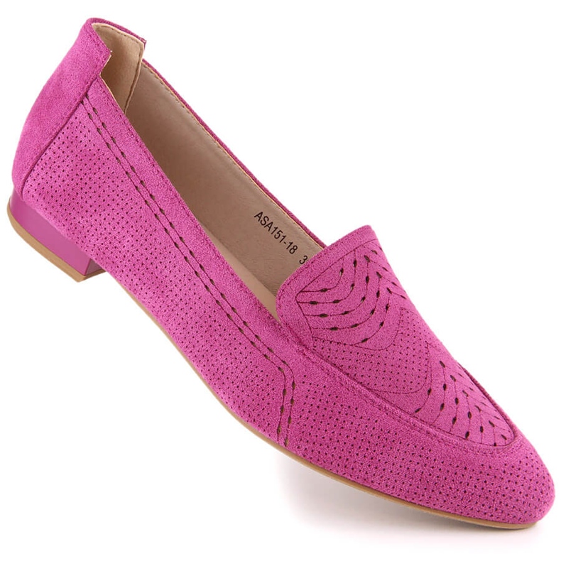 Durchbrochene Damen-Slipper aus Veloursleder fuchsia Jezzi ASA151-18 rosa 1
