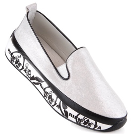 S.Barski LR29050 Bequemer Slipper aus Leder für Damen silber- 1