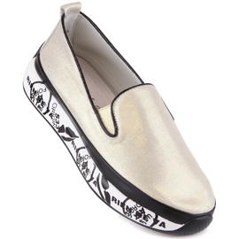 S.Barski LR29050 Bequemer Slipper aus Leder für Damen golden 1