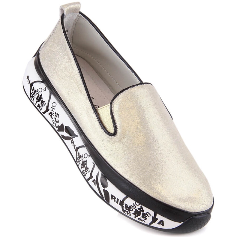 S.Barski LR29050 Bequemer Slipper aus Leder für Damen golden 1
