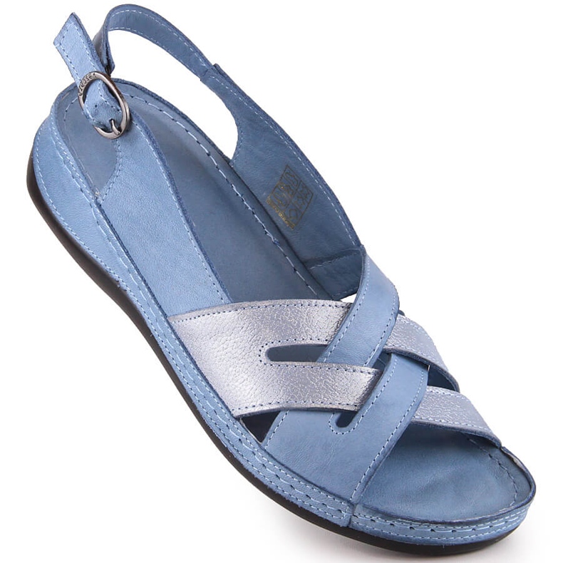 Flache blaue Ledersandalen für Damen T.Sokolski L22-521 1