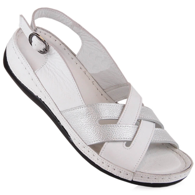 Flache Damensandalen aus weißem Leder T.Sokolski L22-521 2