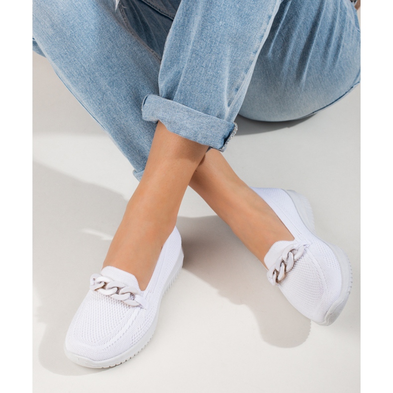 Bequemer Damen-Stoff-Slipper mit einer weißen Shelovet-Kette 2