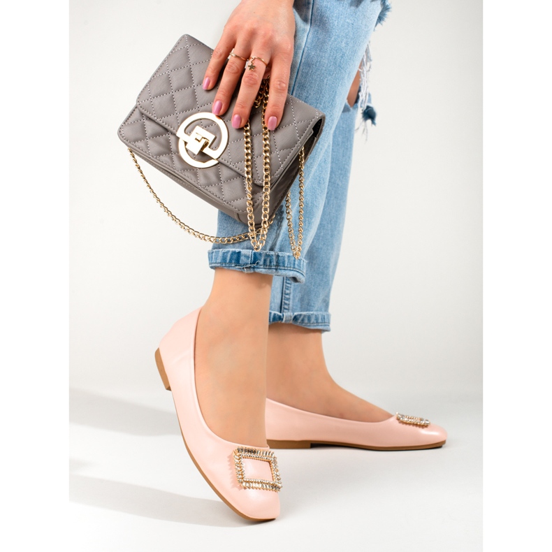 Damen-Ballerinas Shelovet aus Lackleder mit eckiger Zehenpartie in Rosa 1