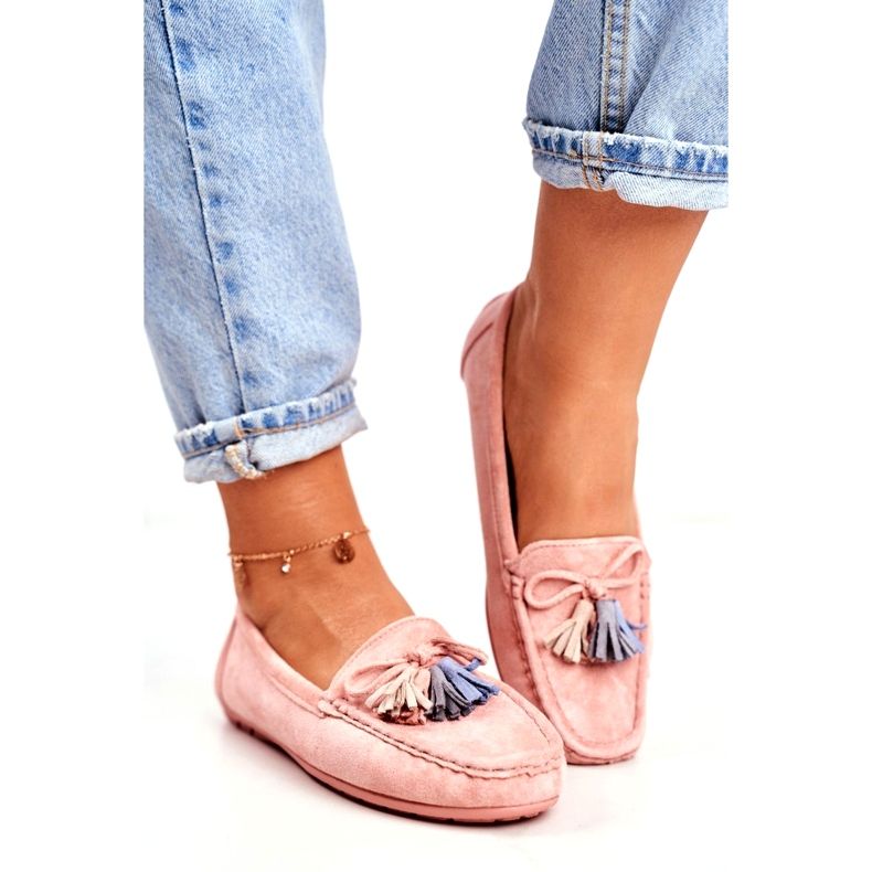Damen-Mokassins aus Wildleder mit Fransen 20PB35-2003 Pink rosa 1