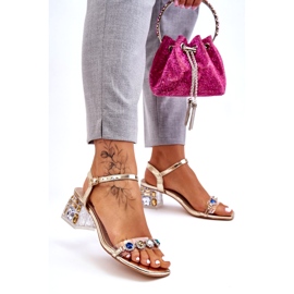 S.Barski Damen-Sandalen mit hohem Absatz und Kristallen, Gold golden 7