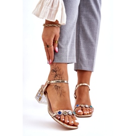 S.Barski Damen-Sandalen mit hohem Absatz und Kristallen, Gold golden 1