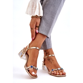 S.Barski Damen-Sandalen mit hohem Absatz und Kristallen, Gold golden 2