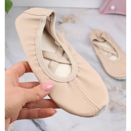 Ballettschuhe aus Leder für Mädchen zum Tanzen mit beigen Gummibändern Nazo NB02 1