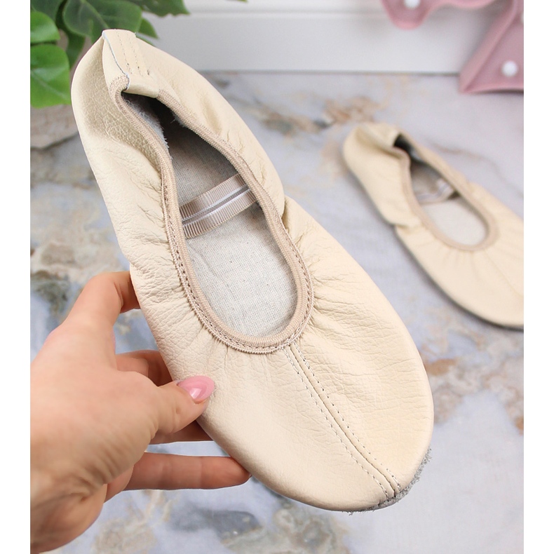 Damen Ballettschuhe aus Leder mit elastischen Bändern beige Nazo NB02 1