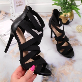 Damensandalen mit elastischen Bändern schwarz Potocki LE20016 1