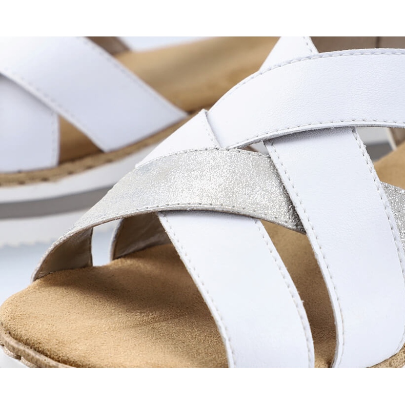 Bequeme Damen-Keilsandale aus Leder weiß Rieker V0279-80 1