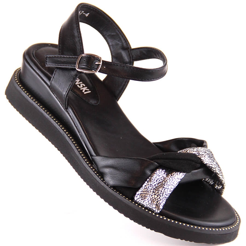 M. DASZYŃSKI Schwarze Keilsandalen für Damen M.Daszyński MR2267-4 1