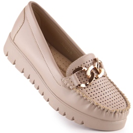 Beige Loafer für Damen auf der Plattform mit einer Kette Potocki YQ21021 1