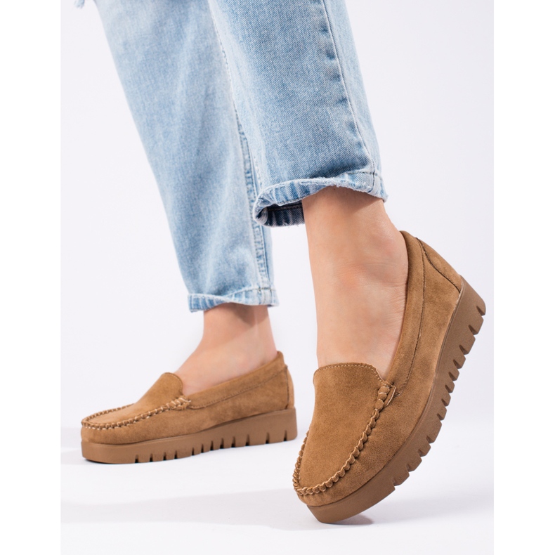 W. Potocki Mokassins aus beigem Wildleder zum Hineinschlüpfen mit dicker Sohle von Potocki 1