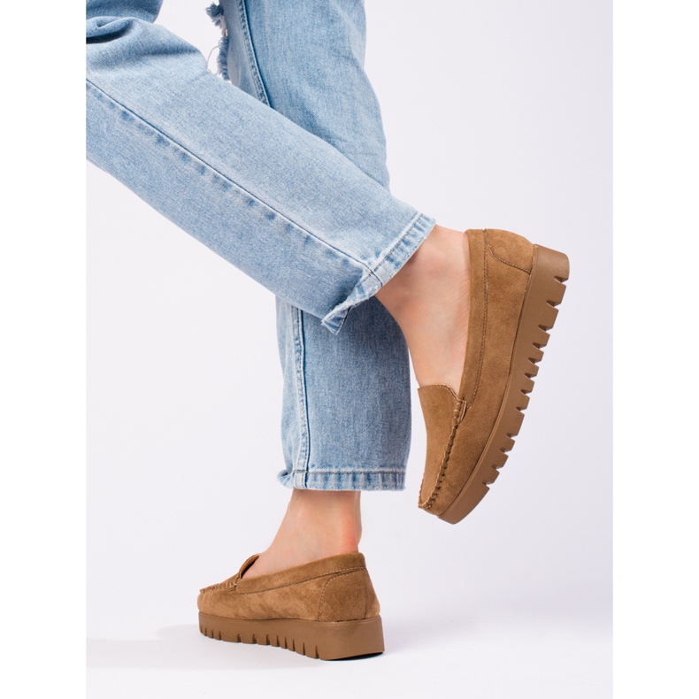 W. Potocki Mokassins aus beigem Wildleder zum Hineinschlüpfen mit dicker Sohle von Potocki 2