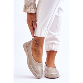 Frauen Leder Openwork Beige Ballerinas 1