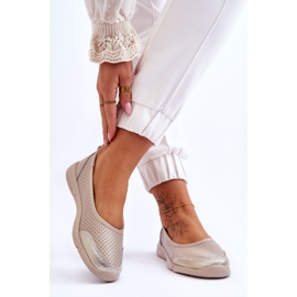 Frauen Leder Openwork Beige Ballerinas 2