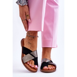 Klassische Damen-Lederhausschuhe Schwarz Platin Nancy 1