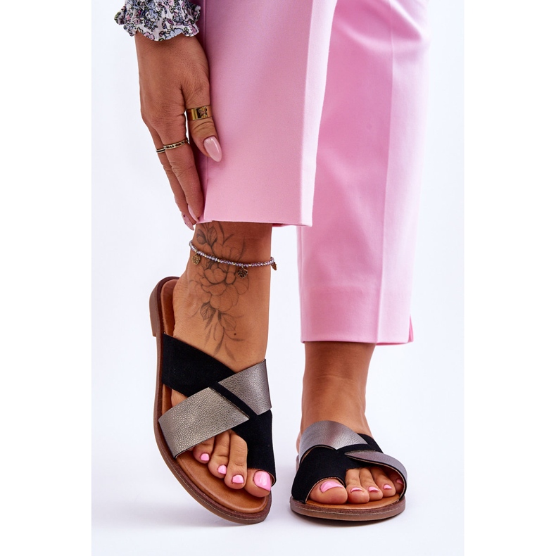 Klassische Damen-Lederhausschuhe Schwarz Platin Nancy 1