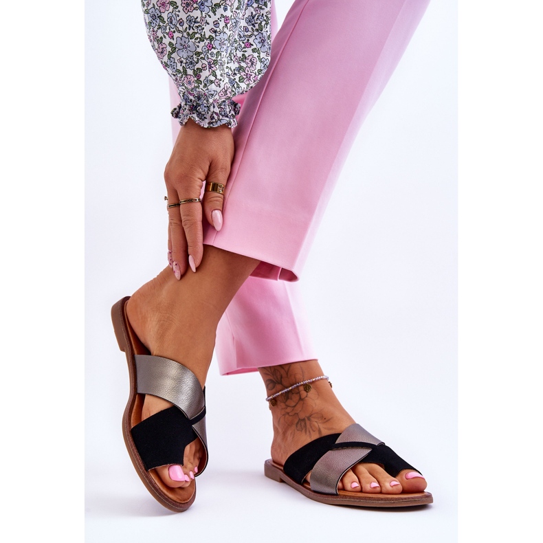 Klassische Damen-Lederhausschuhe Schwarz Platin Nancy 2