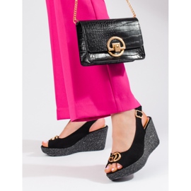 Schwarze Keilsandalen aus Wildleder von Shelovet für Damen 2