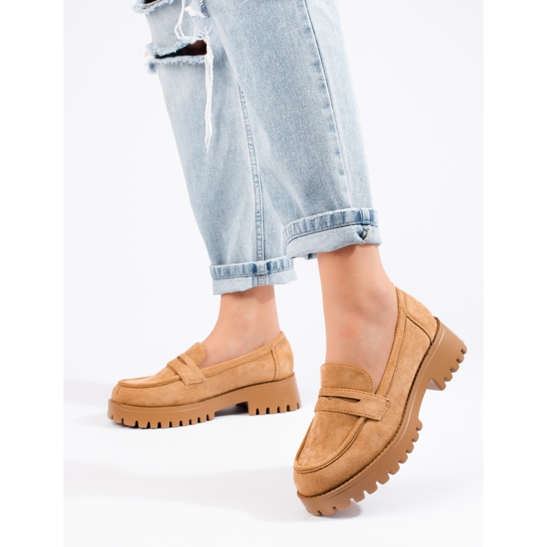 Damen-Loafer aus braunem Wildleder von Shelovet mit dicker Sohle 2