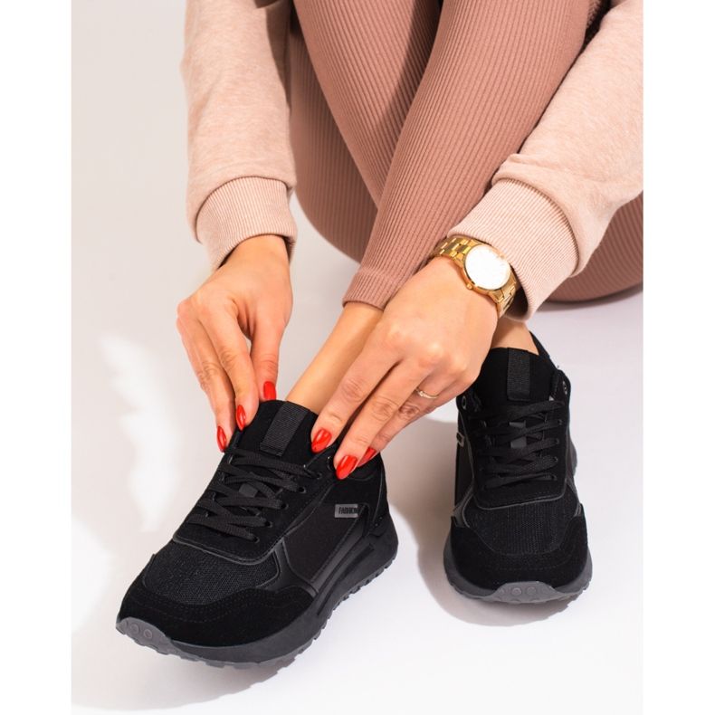 Shelovet Damensneaker aus schwarzem Wildleder 2