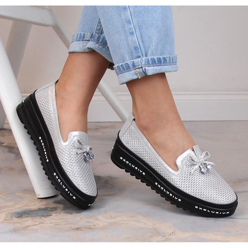 Bequemer Damen-Slipper aus Leder silber S.Barski AL22400 1