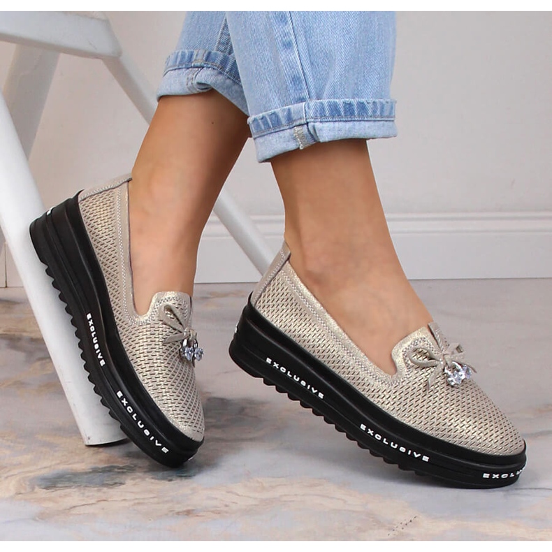 S.Barski AL22400 Bequemer Slip-On aus Leder für Damen in Gold golden 1