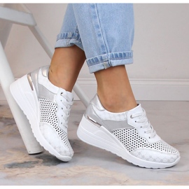 Leder bequeme durchbrochene Keilschuhe weiß S.Barski LR29587 1