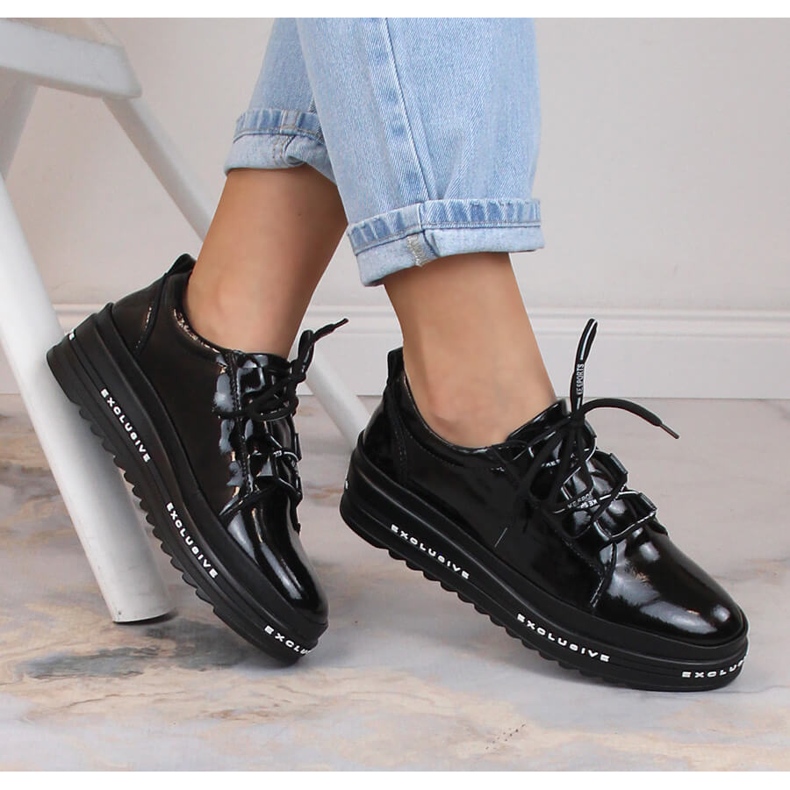 Leder lackierte bequeme Plateauschuhe schwarz S.Barski LR29592 1