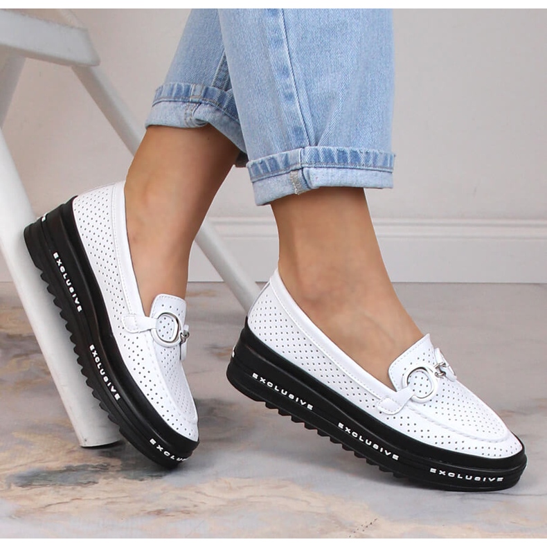 Bequeme durchbrochene Lederslipper weiß S.Barski LR27750 1