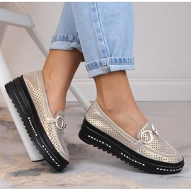 Bequeme durchbrochene Schlupfschuhe aus Leder gold S.Barski LR27750 golden 1