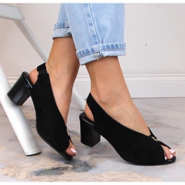 M. DASZYŃSKI Damensandalen aus schwarzem Wildleder M.Daszyński SA169-6 1