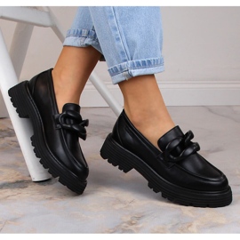 Schwarze Big Star LL274580 Loafer mit hohem Absatz und Kette 1