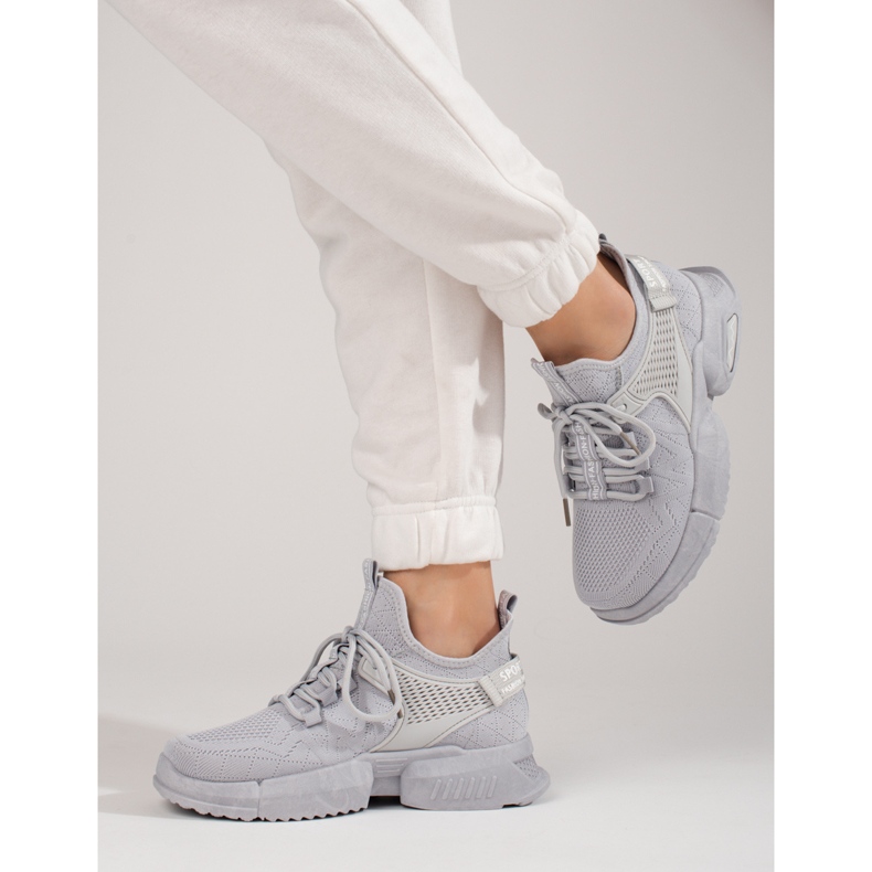 Shelovet grau durchbrochene Turnschuhe für Damen 1