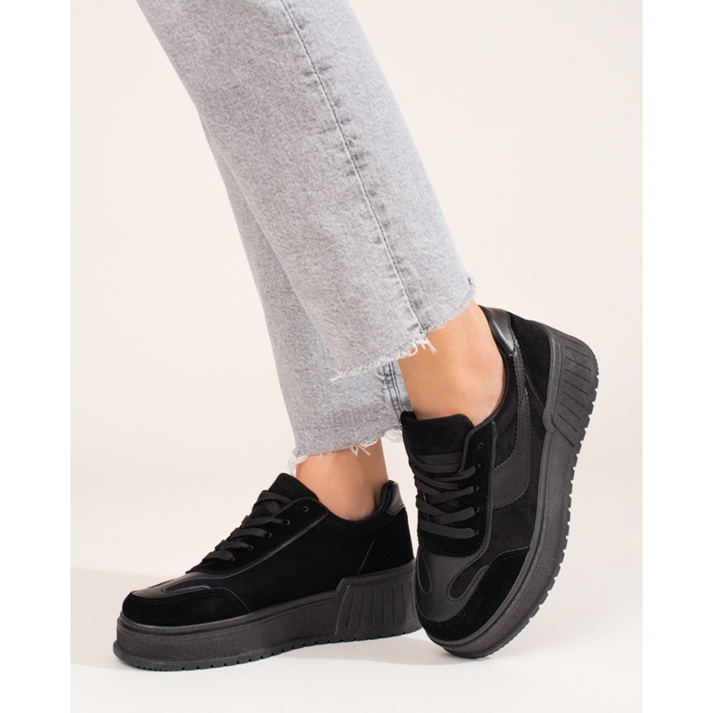 Damen Wildleder Plateaustiefel schwarz Shelovet 2