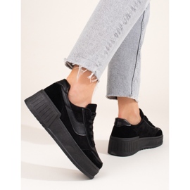 Damen Wildleder Plateaustiefel schwarz Shelovet 1