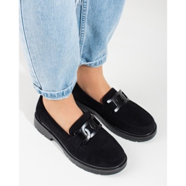 Schwarze Wildleder-Loafer für Damen mit Shelovet-Kette 1