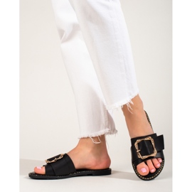 Schwarze, elegante Pantoletten mit einer Shelovet-Schnalle 1