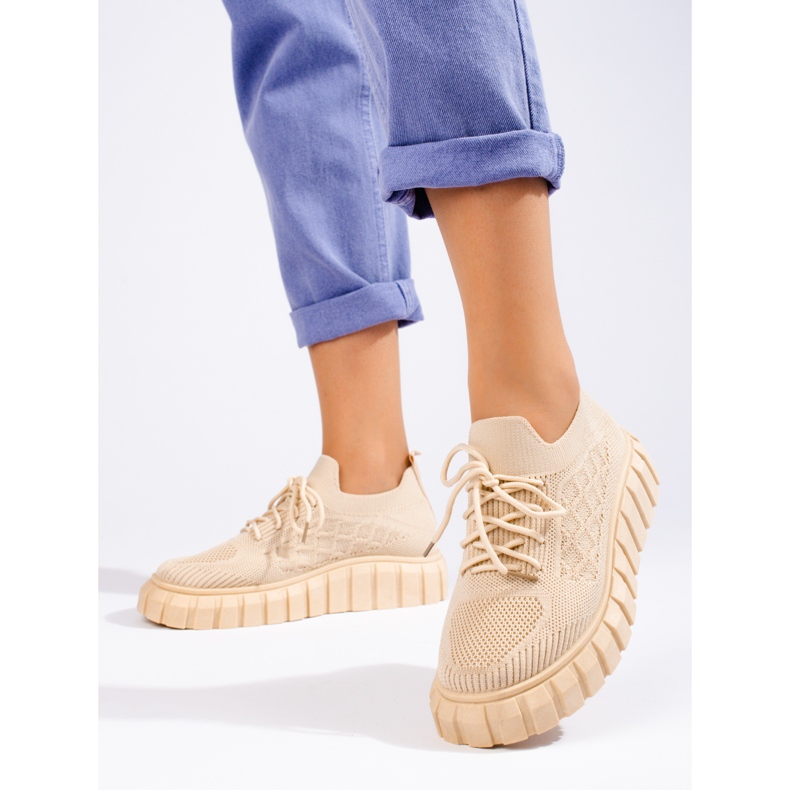 Sportschuhe aus beigefarbenem Shelovet-Stoff für Damen 2