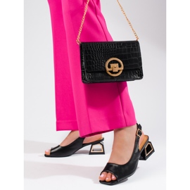 Schwarze Sandalen mit niedrigem Zierabsatz von Vinceza 1