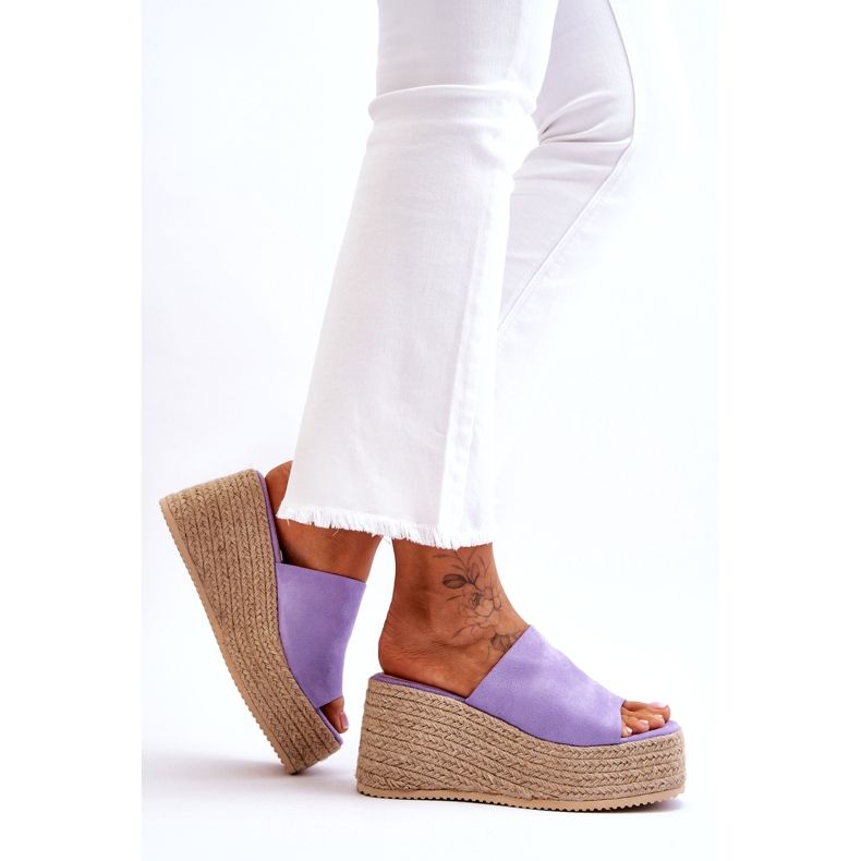 STEPHAN Damen-Pantoffeln mit Keilabsatz und Plateau Lila Ysabel violett 2