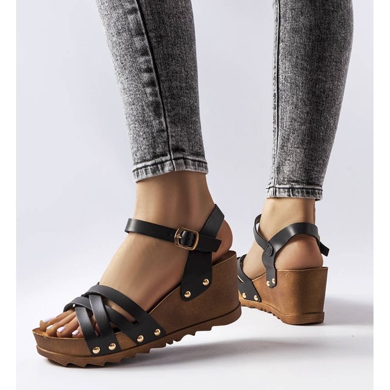 Schwarze Sandalen mit Keilabsatz von Audric 1