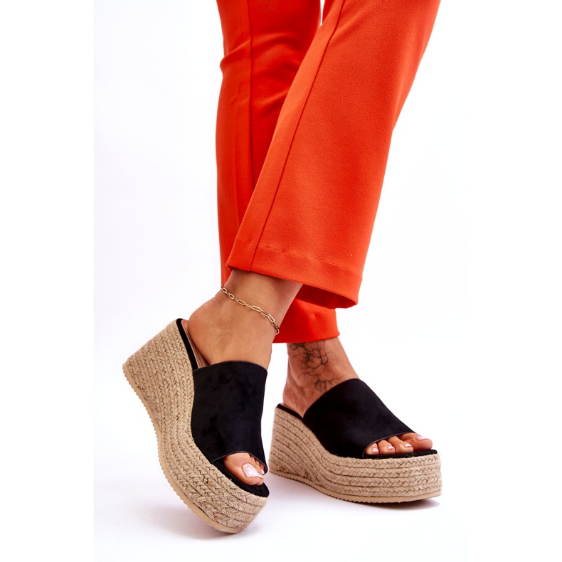 FS1 Damen-Pantoffeln mit Keilabsatz und Plateau Schwarz Ysabel 3