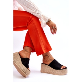 FS1 Damen-Pantoffeln mit Keilabsatz und Plateau Schwarz Ysabel 7