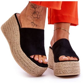 FS1 Damen-Pantoffeln mit Keilabsatz und Plateau Schwarz Ysabel 8