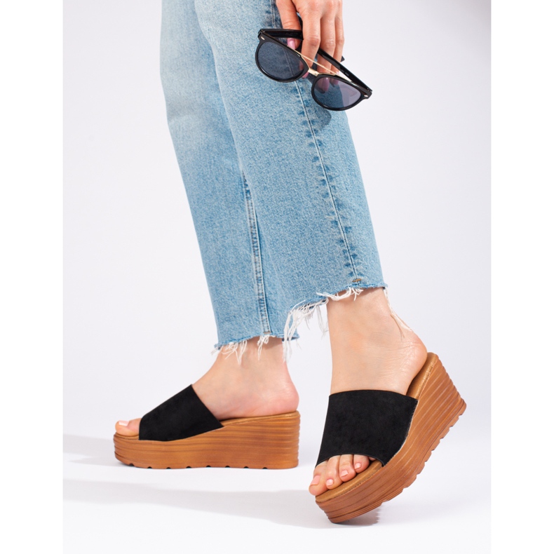 Schwarze Shelovet-Wildleder-Keilhausschuhe für Damen 2