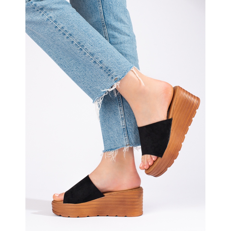 Schwarze Shelovet-Wildleder-Keilhausschuhe für Damen 1